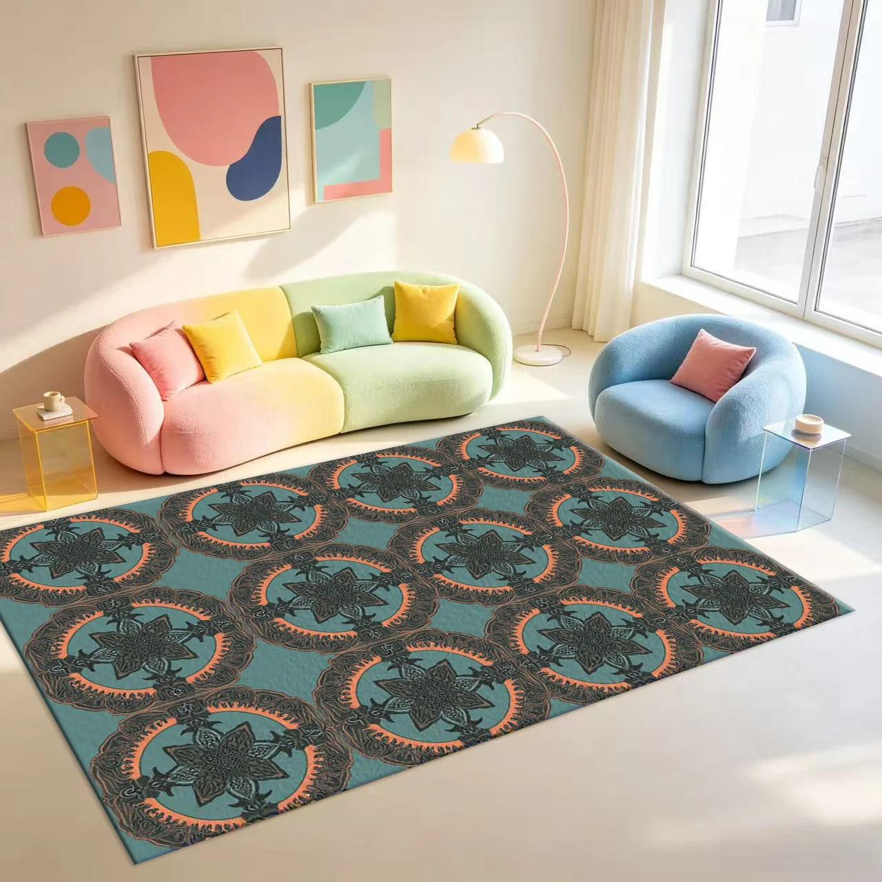 Vintage Mandala Geometric Carpet Bohemian Style Home Interior Decoration Floor Rug