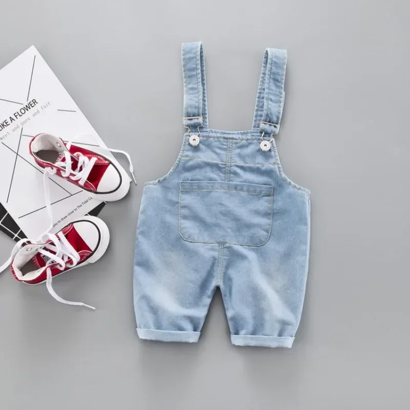 

0-3Y Toddlers Baby Jumpsuit Light Blue Boys Girls Suspender Pants Children Cotton Elastic Denim Jeans Pants Overalls Trousers