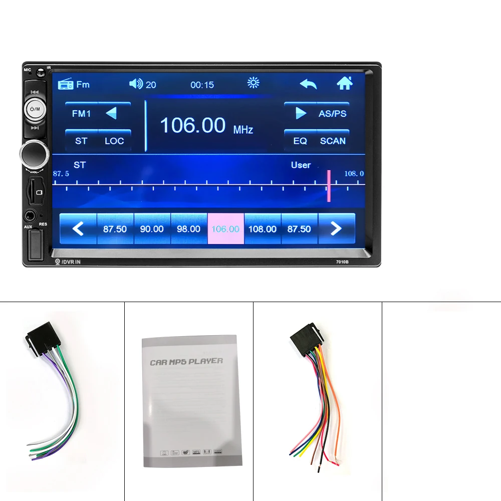 مشغل وسائط متعددة ستيريو للسيارة بودوفو ، وصلة مرآة ، شاشة تعمل باللمس ، بلوتوث ، EQ ، شحن USB ، AUX ، راديو السيارة ، 2Din ، 7" #6