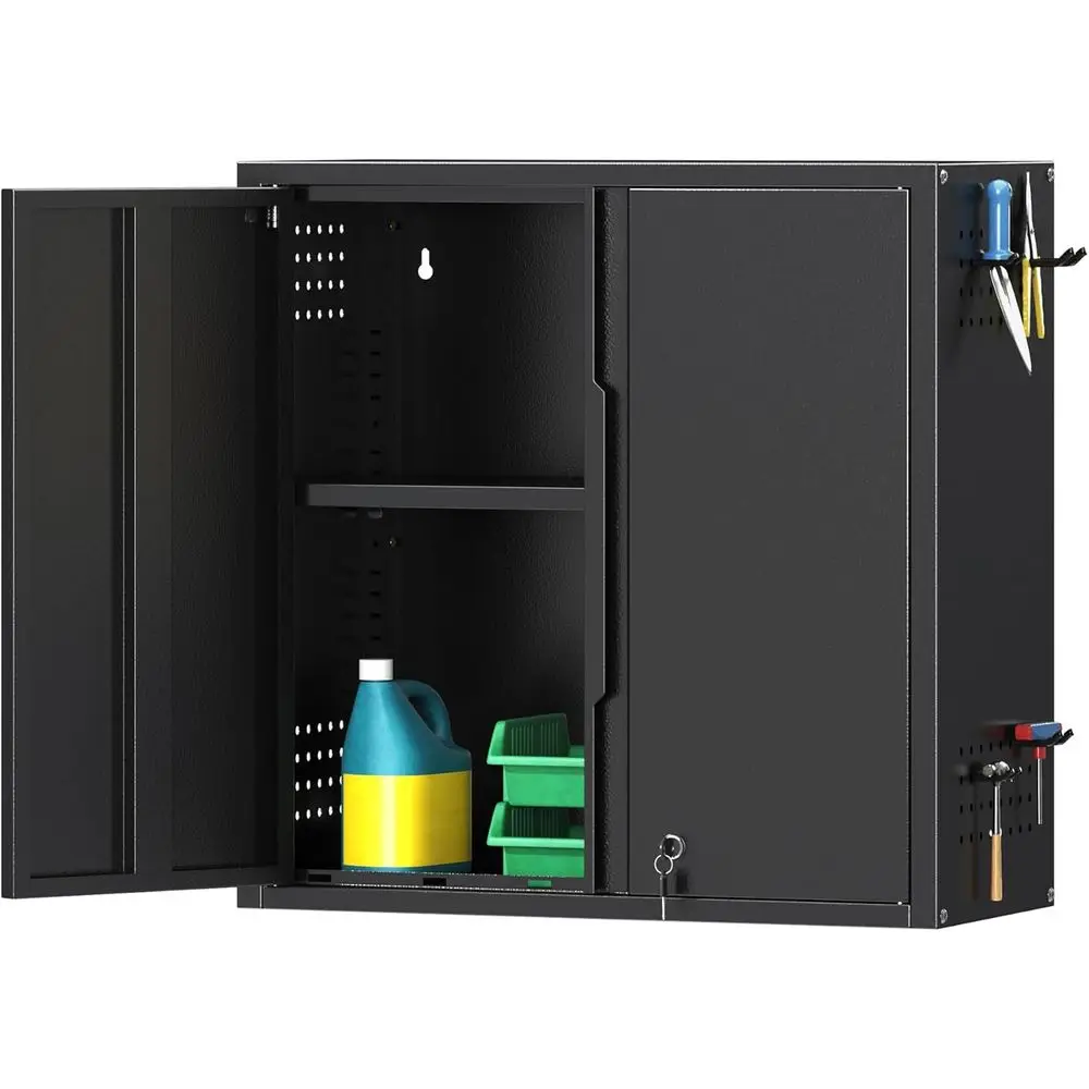 

26 High Metal Wall Cabinet with Lockable Door and Adjustable Shelves for Garage Storage