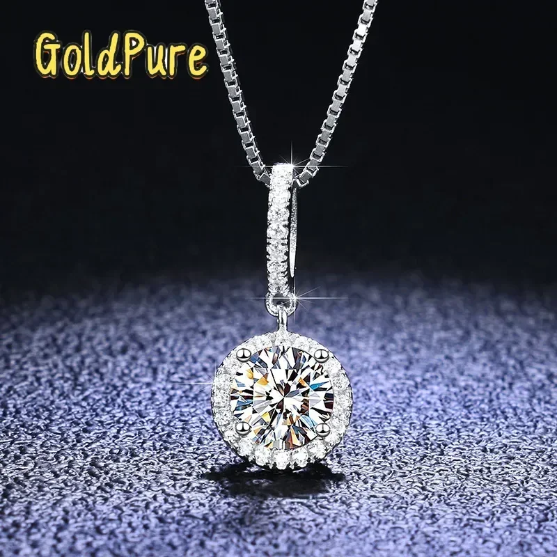 Goldpure Real Platinum Jewelry: 1 Carat Moissanite Diamond Pendant, Round Bag Snow Design, Clavicle Chain for Women's Wedding