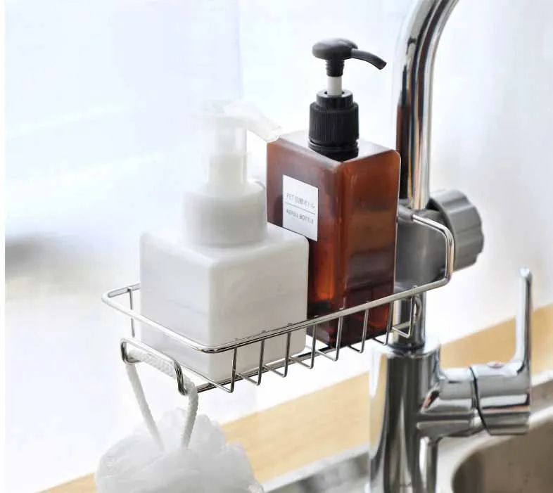 Stainless Steel Faucet Shelf Kitchen Bathroom Storage Holder Household Kitchen Storage Accessories Sink Drain Rack Adjustable