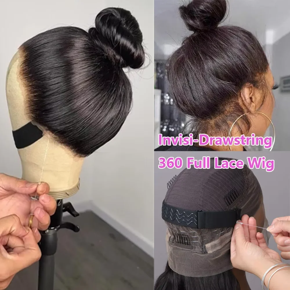 40 Inch Straight Drawstring 360 Full Lace Wig Human Hair 13x6 HD Transparent Lace Frontal Wigs 5x5 Glueless Wigs For Women 200%