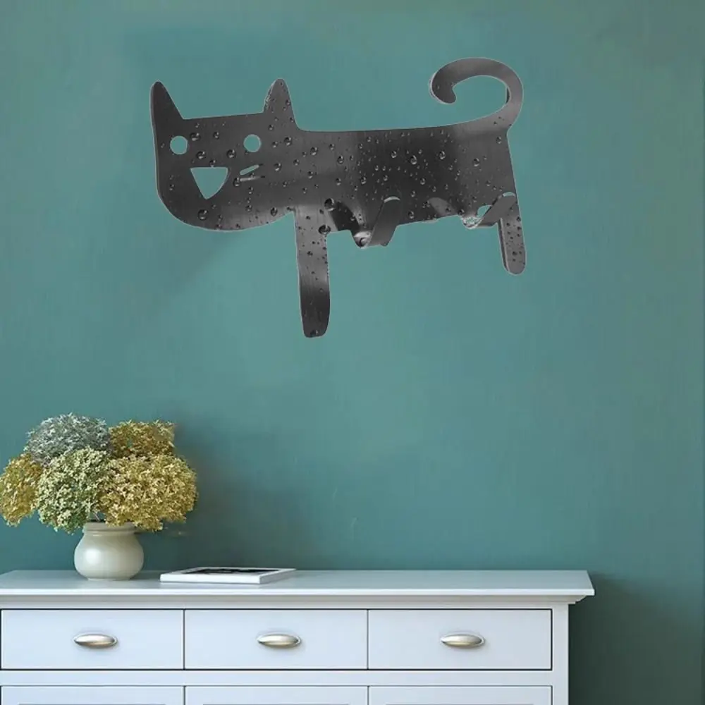 Cartoon Metal Cat Shaped Hook Wall Mounted Stainless Steel Keys Towel Hanger Decorative Self-Adhesive Storage Hook Bathroom