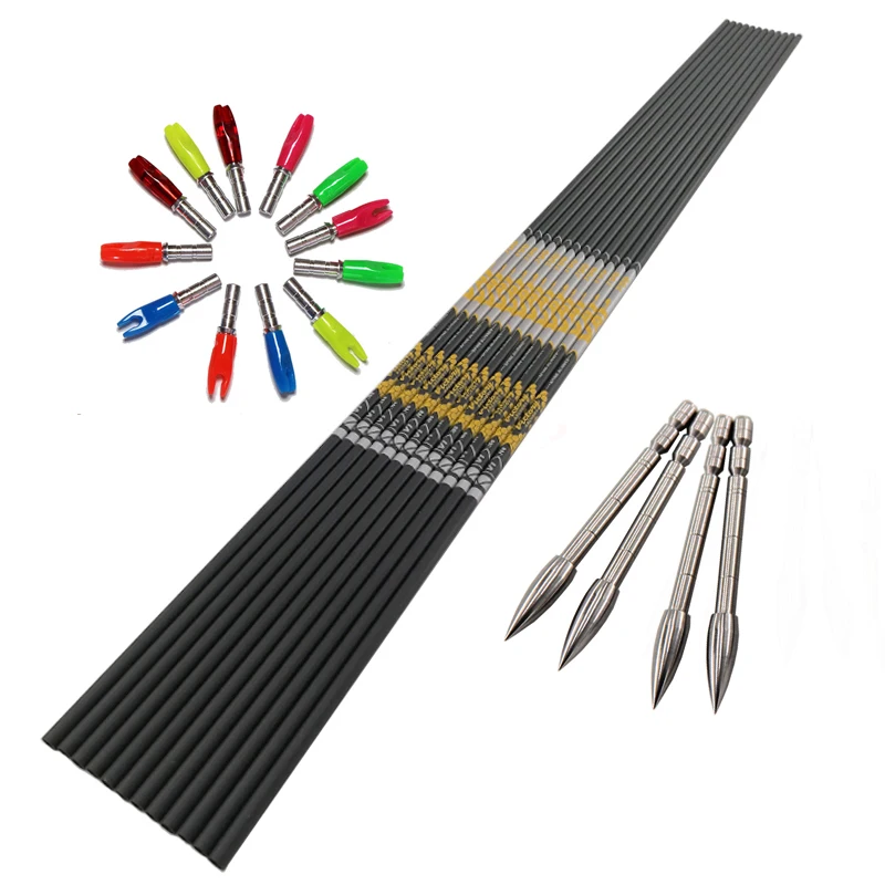 

Carbon Arrow Shaft Nock and Tips, Recurve Bow, Longbow Hunting Shooting, Spine 500, 600, 700, 800, 30.5Inch, ID4.2mm, 12Pcs