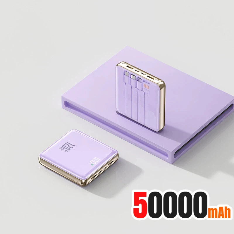 Nieuwe 500000 mAh Mini Power Bank Ingebouwde 4 Kabels Grote Capaciteit Super Snel Opladen Externe Batterij voor IPhone Samsung