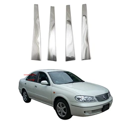 4pc New Car ABS Chrome Accessories Plated Door Pillar Cover Trim Paste Style For Nissan SUNNY SENTRA180 2002 2003 2004 2005