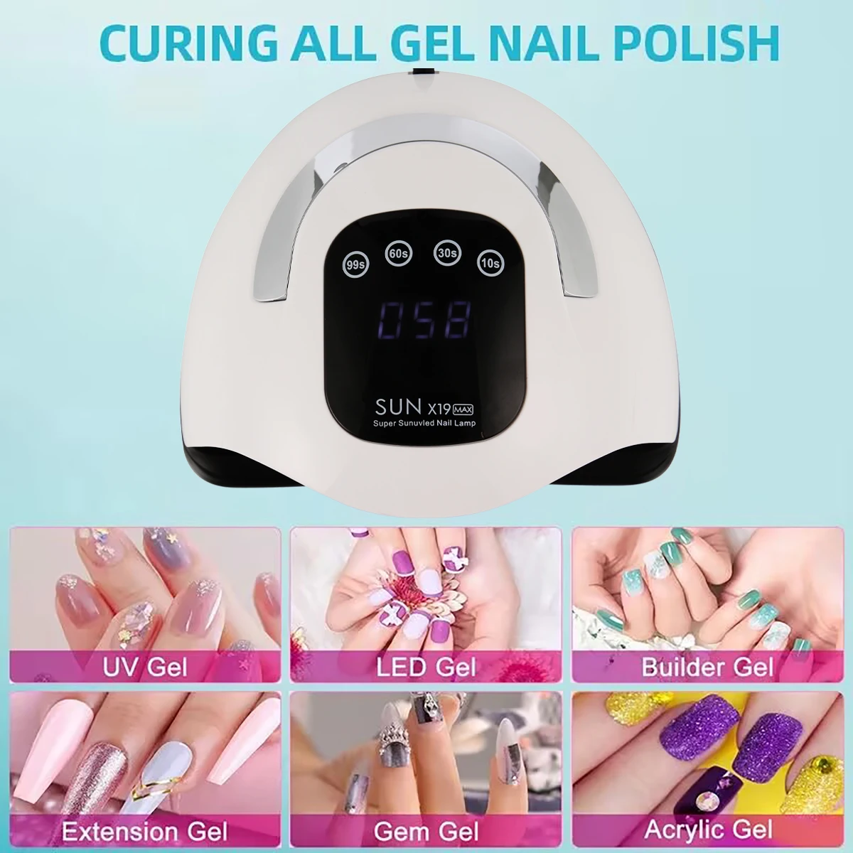 Lámpara de uñas profesional de 72 LED con mango, manicura de gran cobertura para curado rápido de puntas y esmalte de uñas, secador de uñas de calidad de salón