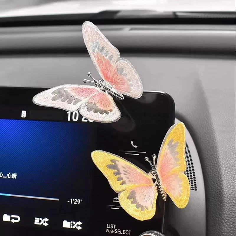 6PCS 3D Moving Butterfly Embroidery Automotive Decoration Center Console Vent Decoration Dynamic Swinging Design Interior