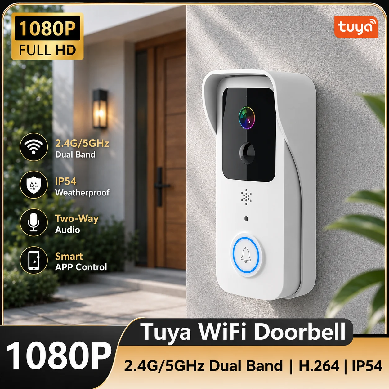 Tuya Smart Outdoor Wireless Doorbell Waterproof PIR IR Night Vision 2.4G 5GHz Dual Band WIFI 1080P Camera Eye Home Intercomsm