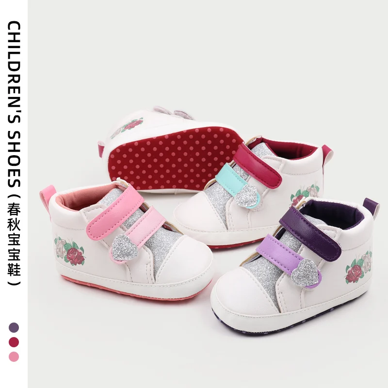 

Baby Girl Shoes Infant Toddler 0-9-18 Months Flower Print Beautiful Soft PU High Quality Anti-slip Sole Walking Sneaker BHX3174