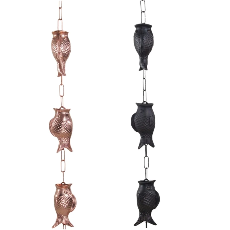 KX4B Decorative Fish Leaping Dragon Copper Rain Chain For Serenely Garden Waterfall Effect Elegant Water Drainage And Decorative