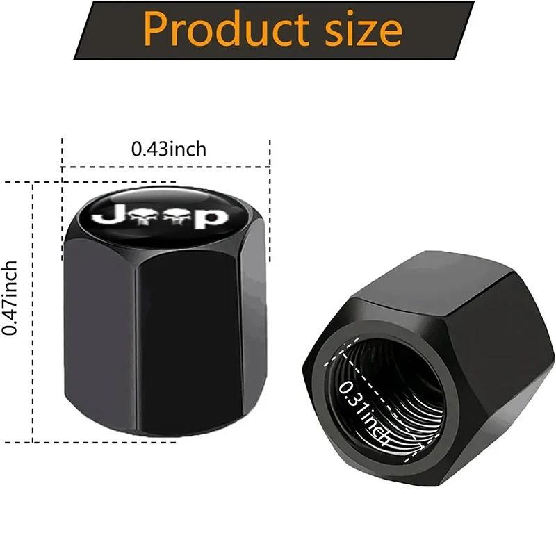 Car Tire Valve Stem Cap Valve Caps Sets Anti-Theft Stem Covers Universal Vehicle Accessories For Jeep Screw-on Small Decoration