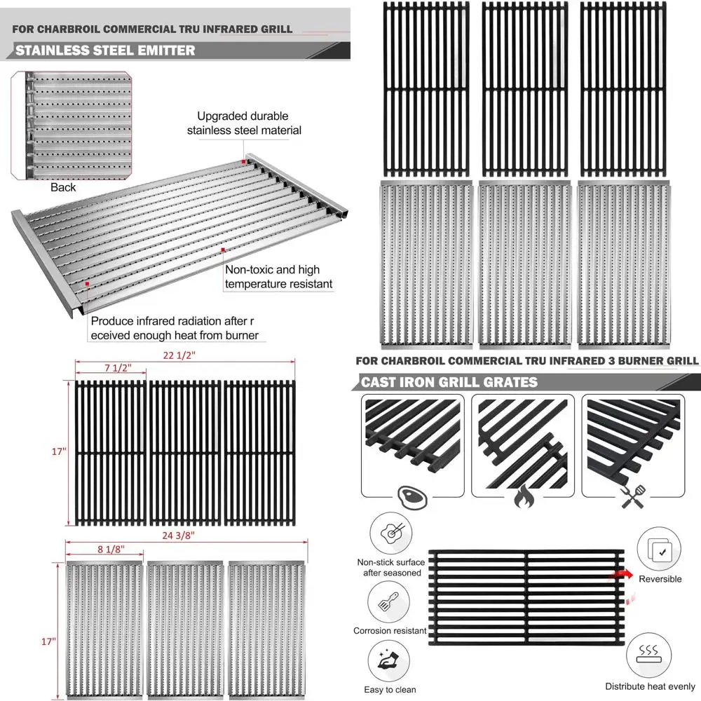 

Charbroil Tru-Infrared Grill Replacement Parts: 3 Burner Grates and Emitter Plates for Commercial Use