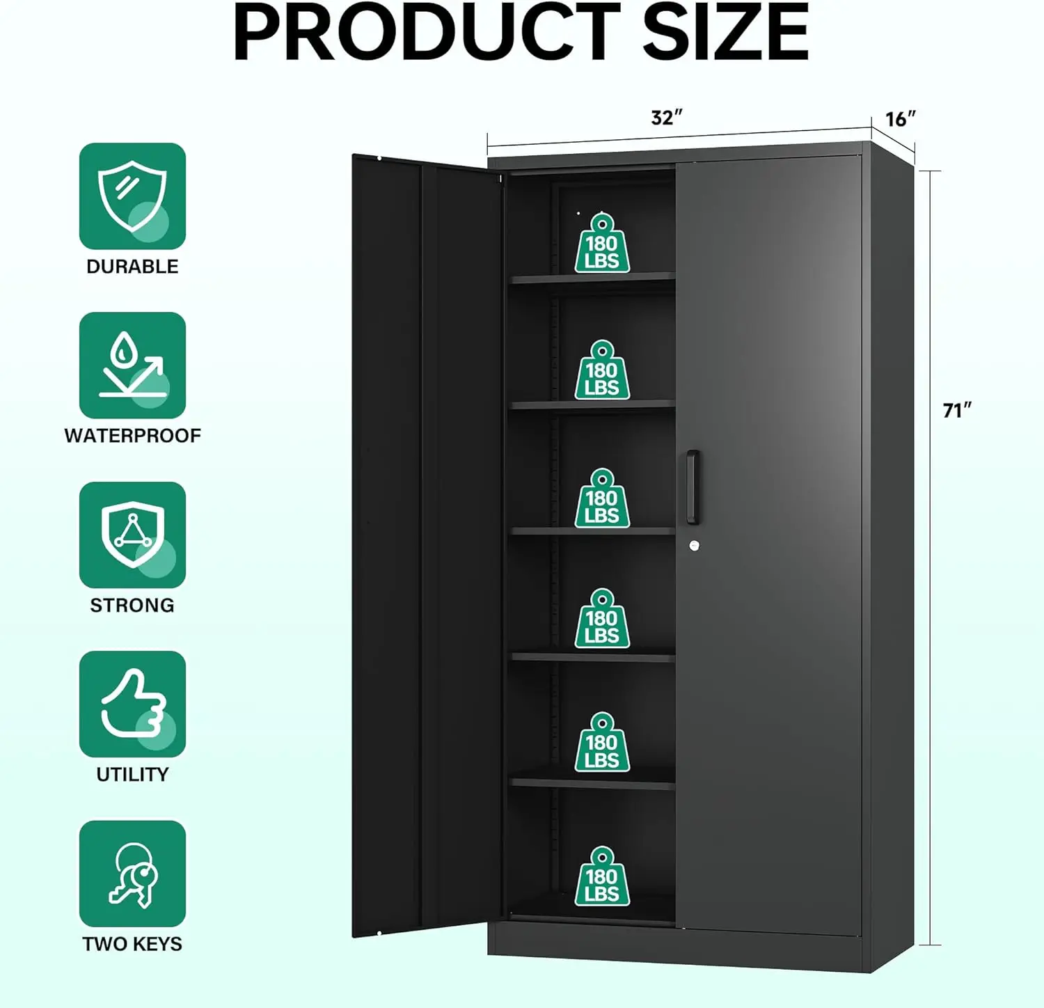 Metal Storage Cabinets with Lock Doors,Tall Locker Organizer Steel Garage Cabinets, 5 Adjustable Layers Shelves for Home, Office