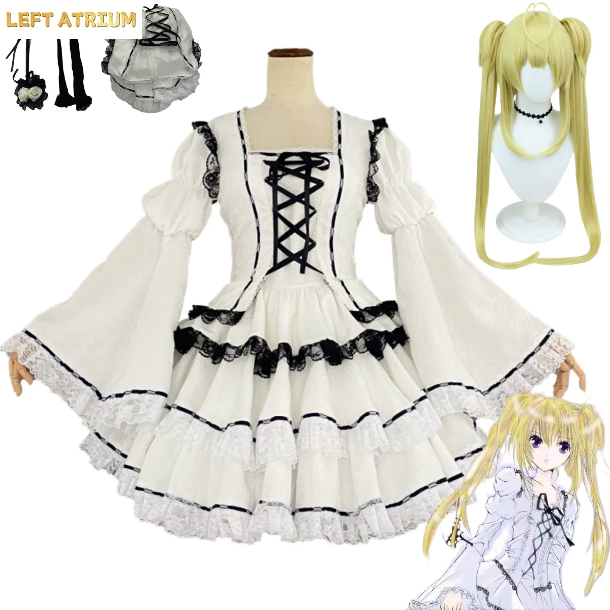 

Anime Shugo Chara Tsukiyomi Utau Cosplay Costume White Princess Dress Lolita Skirt Wig Woman Sexy Cute Irthday Party Suit