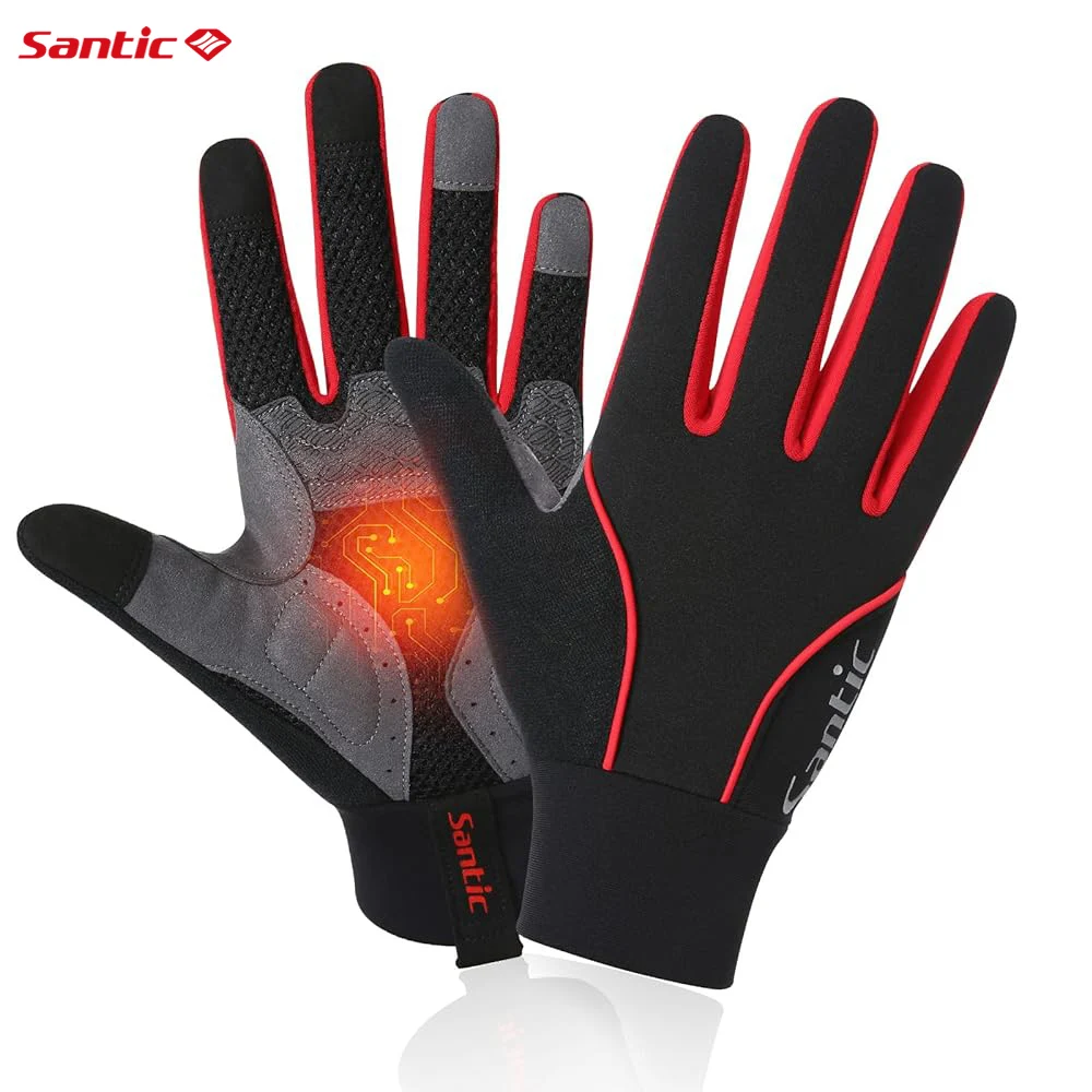 Santic Herren Vollfinger-Handschuhe Winter Thermal Fleece Wärmer Fahrradhandschuhe Winddicht Männlich Motorrad MTB Fahrradhandschuhe K9M9134