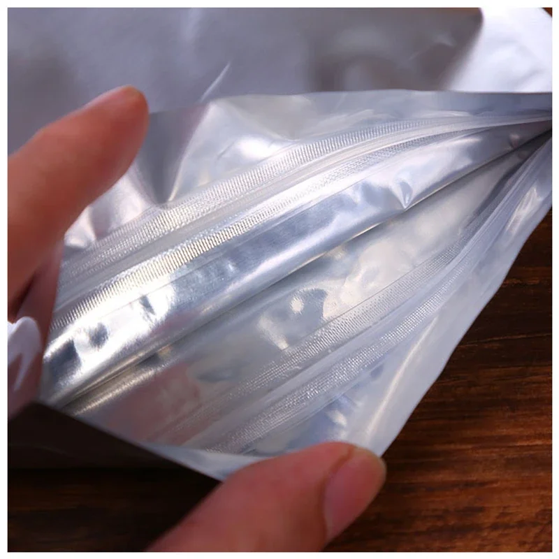 50/25 Stück silberne Standbeutel mit Reißverschluss aus reiner Mylar-Folie, selbstklebende, wiederverwendbare, wiederverschließbare Doypack-Aufbewahrungsbeutel mit Reißverschluss für Lebensmittel – Detail 3