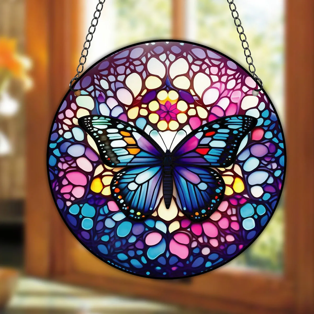 1PC Butterfly Wall Art Decor Round Hanging Sign Decorative Indoor Outdoor Window Acrylic Welcome Plate Pendant Decoration