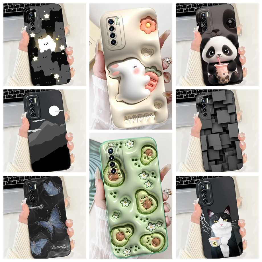 For Tecno Camon 17 17P 17 Pro Case Soft Silicone Capa Goothic Style Cartoon Panda Flower Back Cover For CG6 CG6j CG8 CG8h CG7