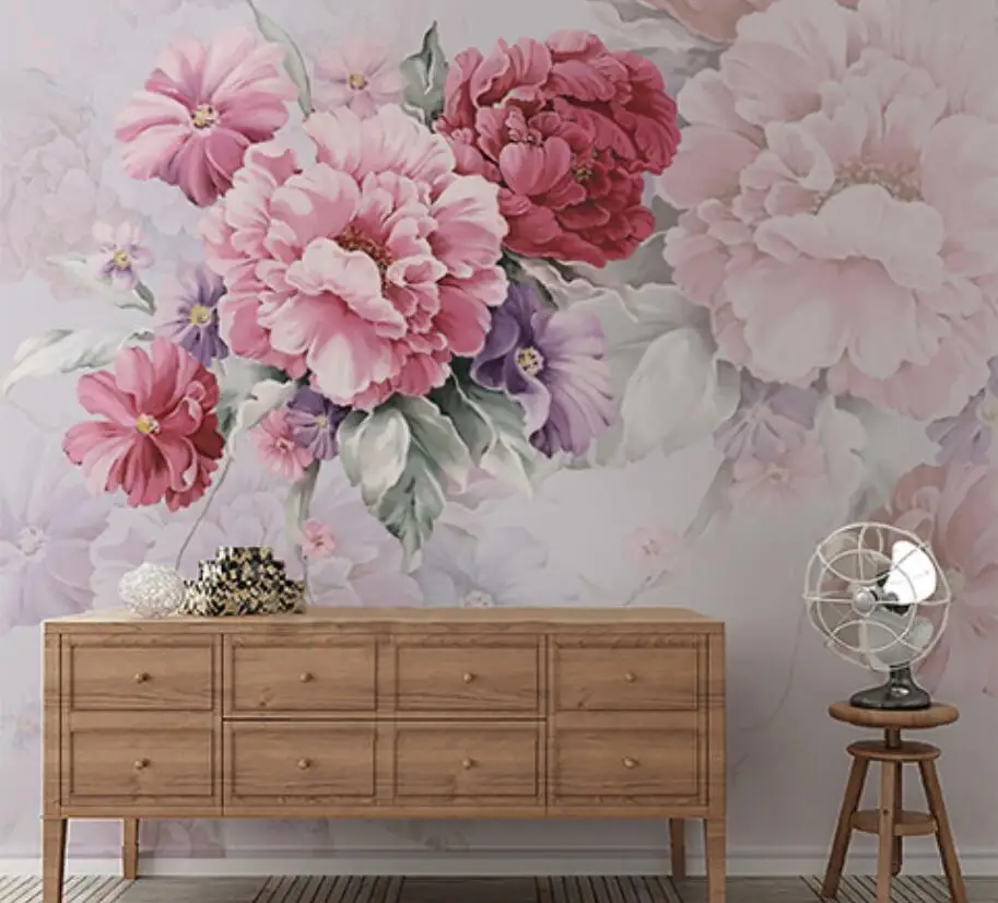 Custom Stickers suelo vinilo autoadhesivo mural Nordic peony flower wallpaper living room TV background wall papel de parede