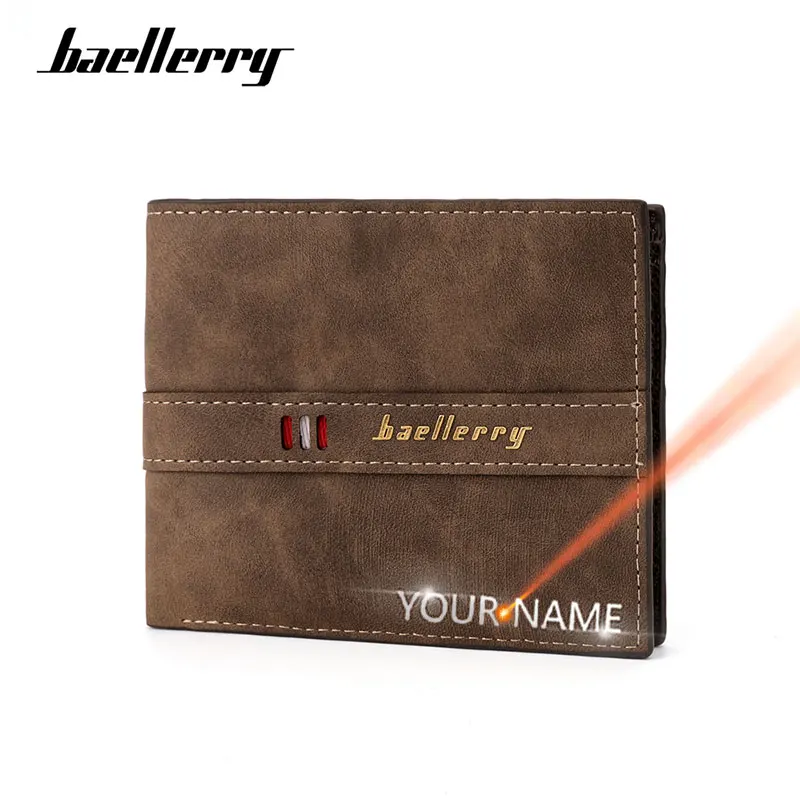 Baellerry New High Quality Men Wallets Short Card Holder Free Name Engraving Male Wallet Slim Coin Pocket Zipper Men's Purse