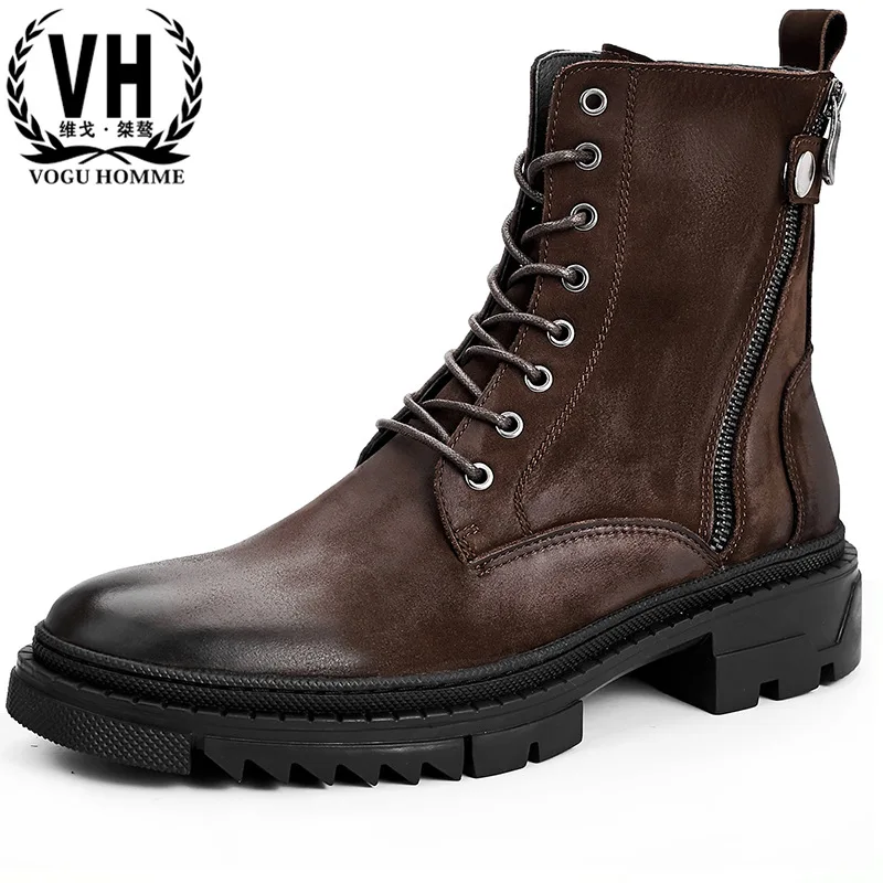 

Autumn Winter Mens Genuine Leather Army Shoes Men Combat Ankle Boots Men Cowhide Fashion Chelsea British Retro Cowboy Boots