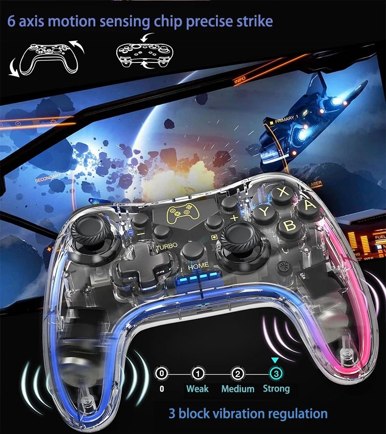 Transparent Personalized Bluetooth Wireless PS4/PS5 Gamepad Suitable for Switch Lite/Nintendo PC Steam/iPhone/Android