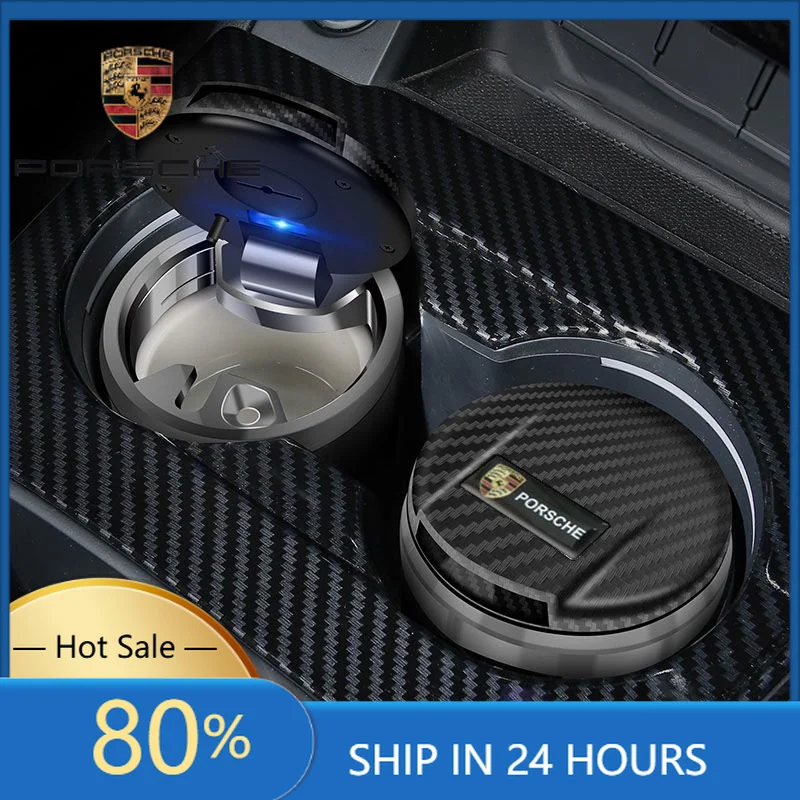 

Interior Stickers Fot Porsche Car Emblem Ashtray LED Portable Garbage Box Storage Holder For Porsche 911 Cayenne Macan Carrera-G