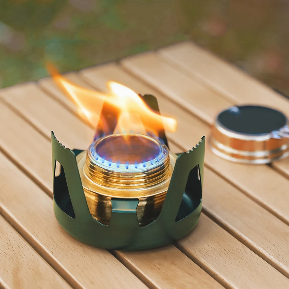 Camping Portable Mini Alcohol Stove Burner Adjustable Firepower Gasoline Stove Aluminum Alloy Bracket Ultralight Brass Stoves