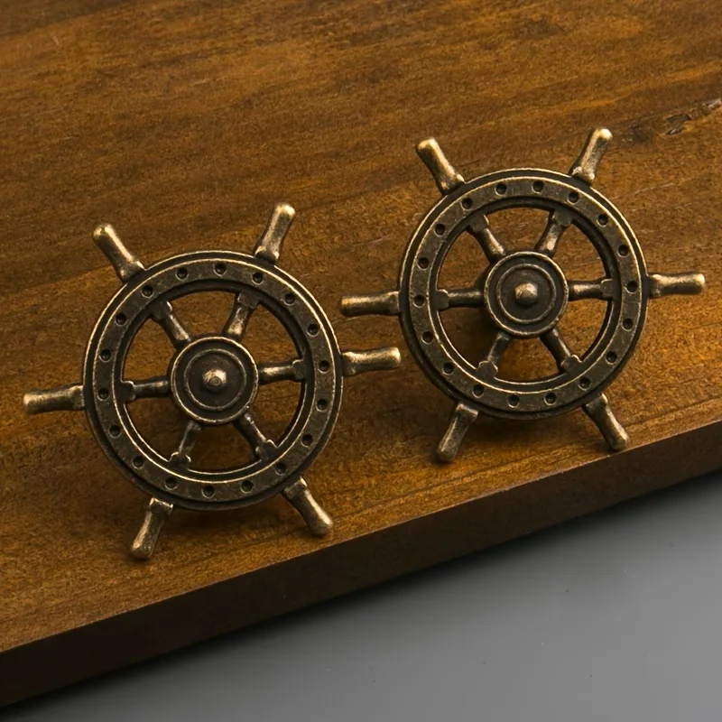 3/6PCS Bronze Ship Helm Cabinet Pulls Nautical Theme Drawer Handles Retro Furniture Door Knobs with Screws Decor Hardware