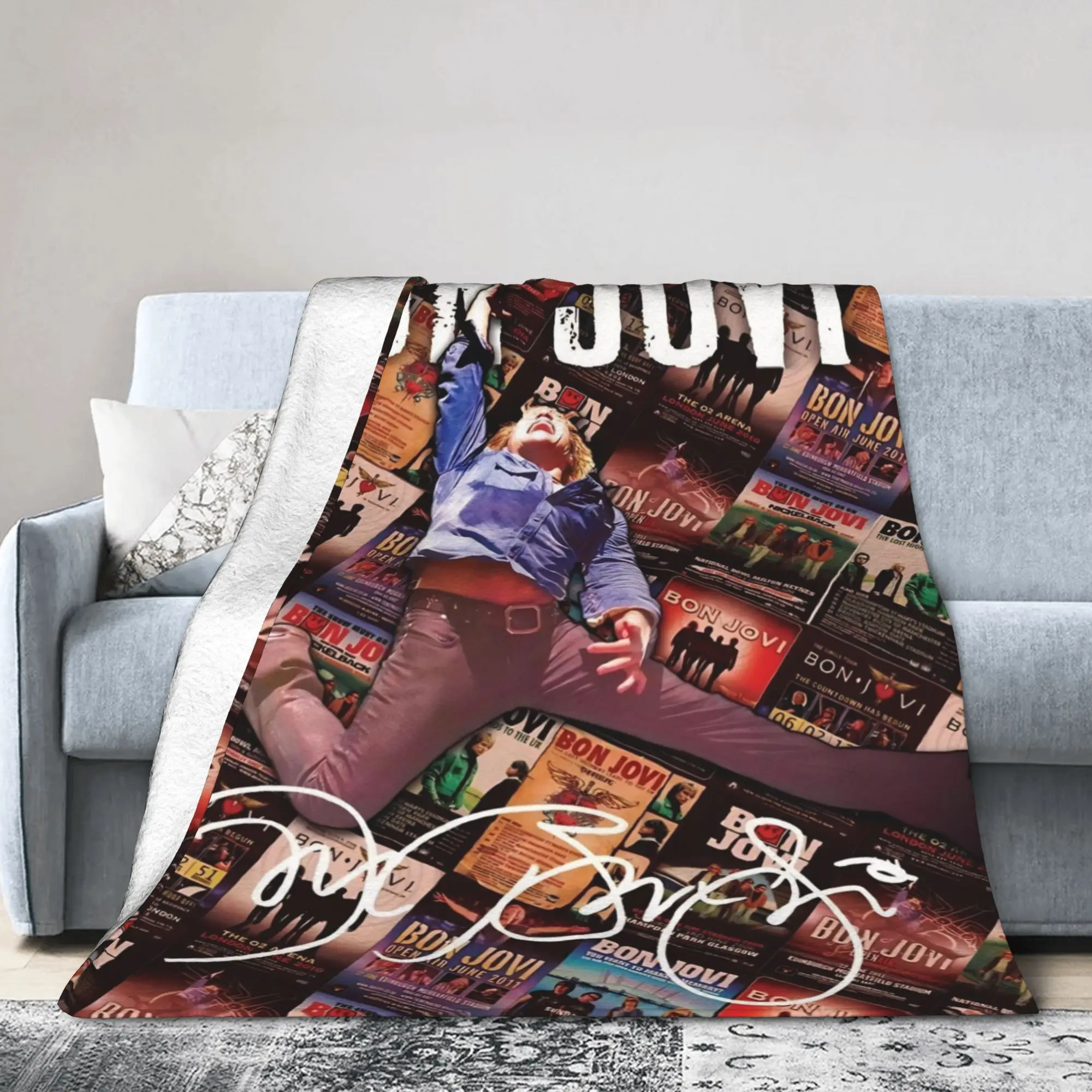 Bons Jovis Rock Band Blankets Fleece Summer Air Conditioning  Breathable Super Soft Throw Blankets for Sofa Outdoor Bedspreads