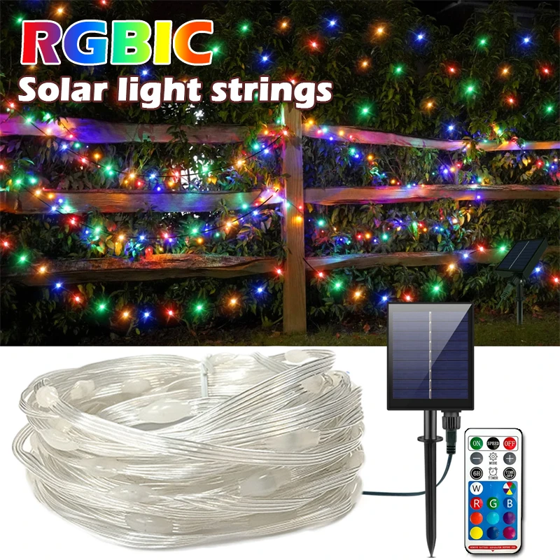 Solar RGBIC Lights String Outdoor Dreamcolor Fairy String Lights Solar Powered with Remote, Multicolor Smart Fairy String Lights