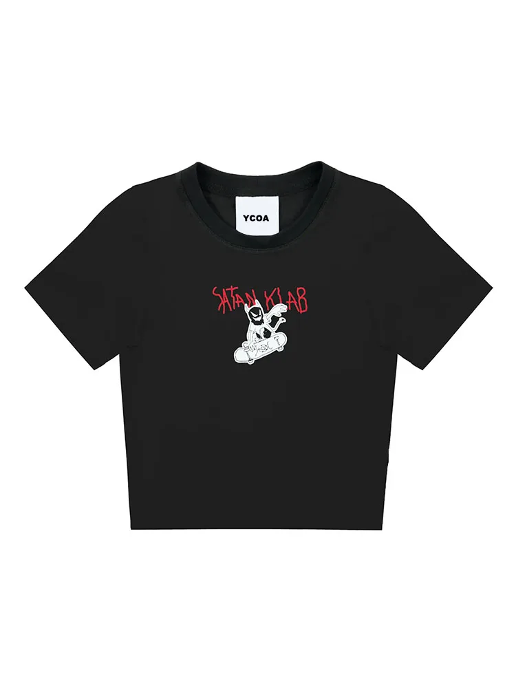 Women's T-Shirt SATAN KLAB Graphic Cotton Y2k Crop Top Harajuku Tee Summer Sexys Vintage Kawaii Short Sleeve Tee Popular Clothes