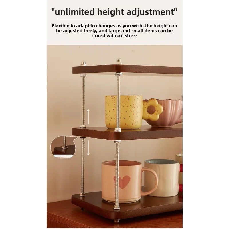 Wooden Mug Rack Display Shelf, 3-Tier Coffee Cup Organizer Stand for Kitchen Countertop, Rustic Home Decor Gift for Women