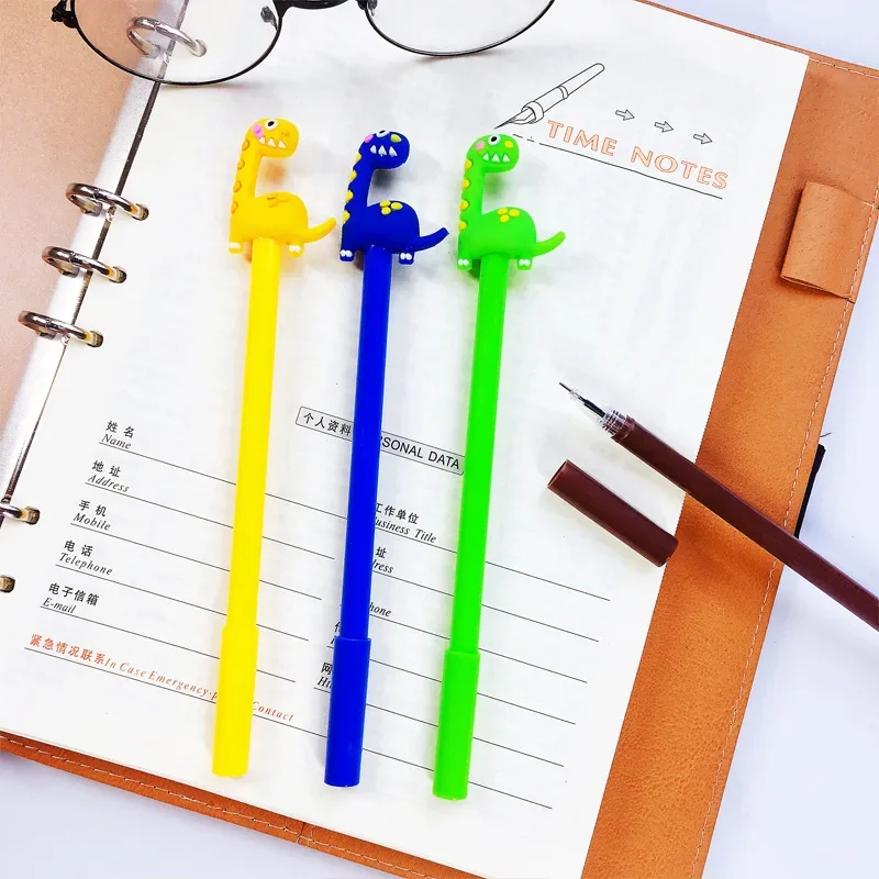 

50 шт., милая ручка для воды с сердечком для девочек, черная студенческая ручка для подписи, креативные канцелярские гелевые ручки с длинной шеей и динозавром из мультфильма