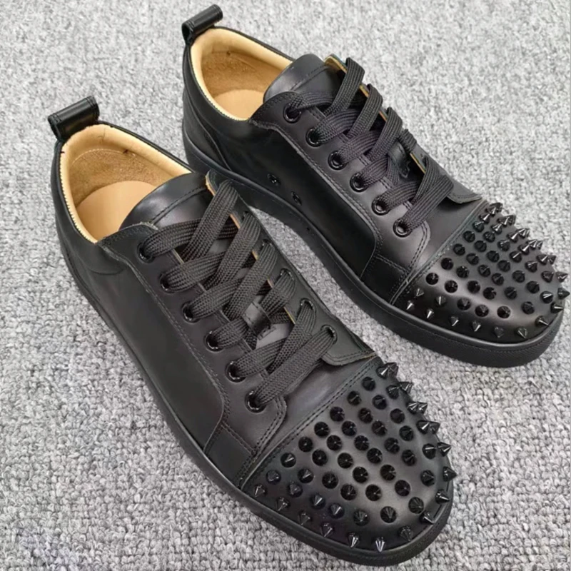 men fashion punk hip hop dress rivets shoes natural leather spikes shoe brand designer studded sneakers young stylish footwear