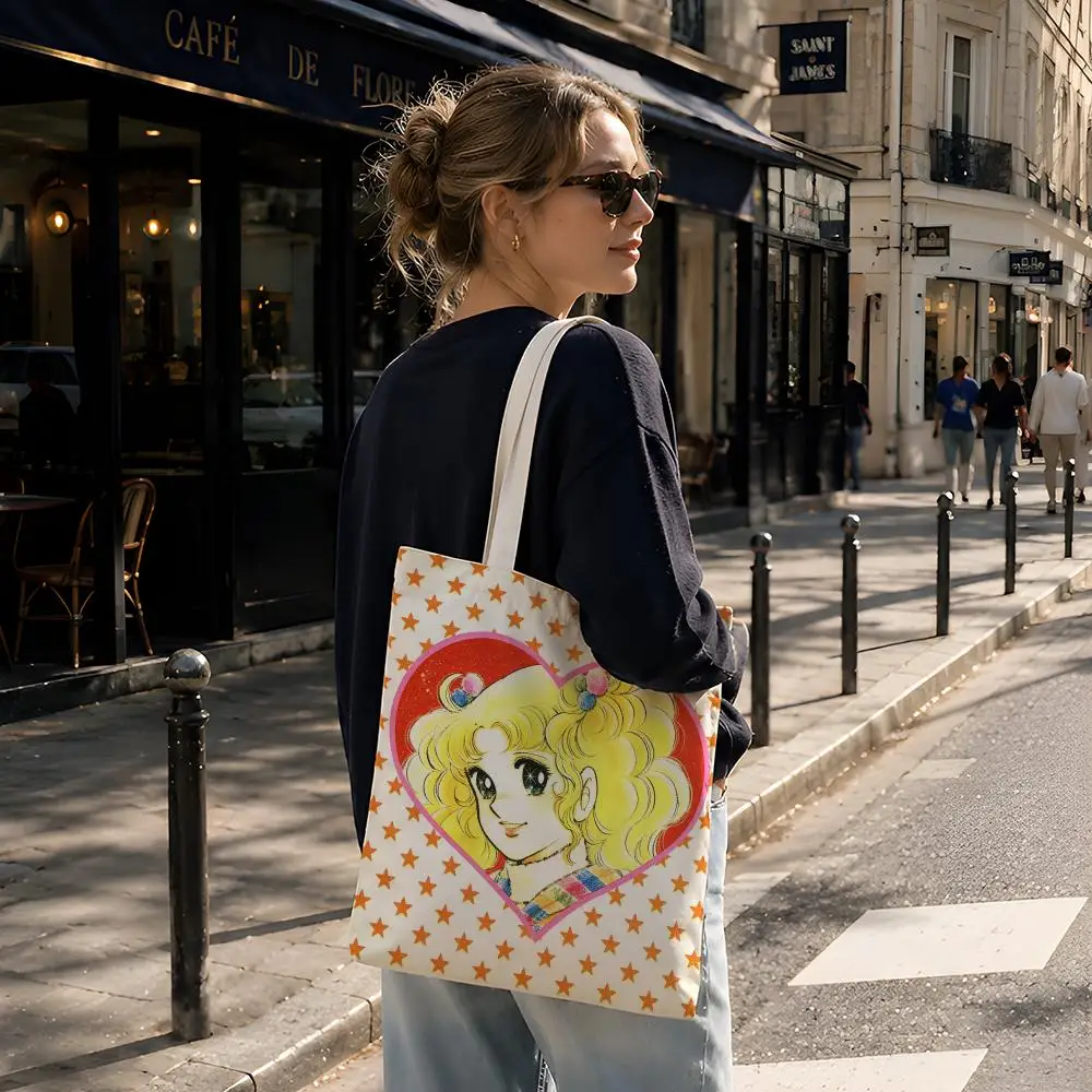 Anime Classic Romance C-Candy Candy Storage Bags Reusable Canvas Tote Suitable for School Class Commuting Shopping as Gifts