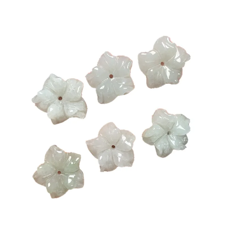 Natural jadeite handcarved flower beads DIY 100% real jade bracelets necklace jade accessories septa scattered beads