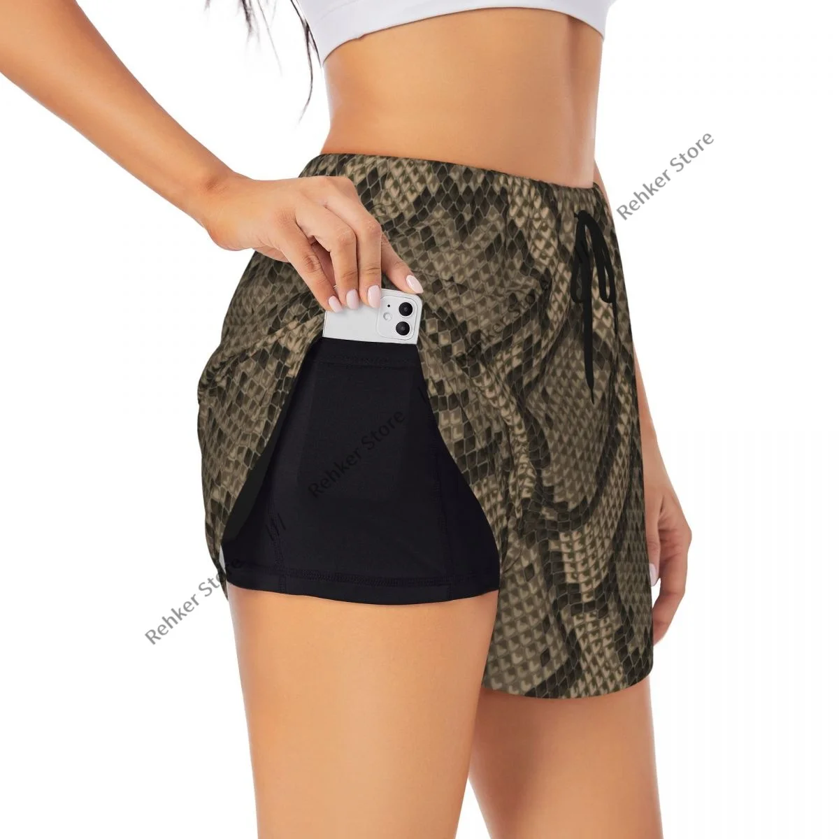 Damen-Sportshorts mit Schlangenhautmuster, Laufen, Yoga, Fitness, schnell trocknend, Badminton-Training mit Tasche