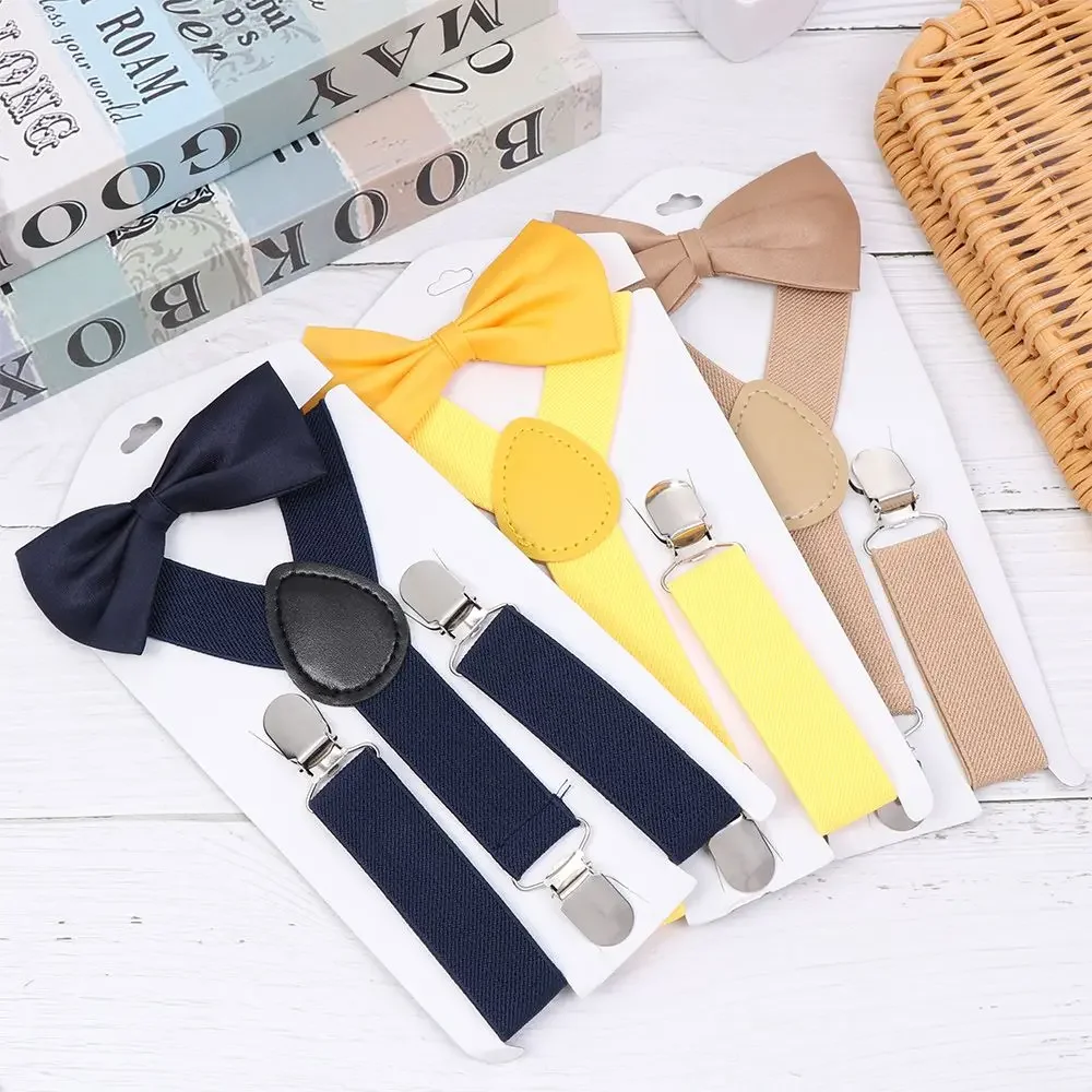 

Children Wedding Dress Baby Clip-on Adjustable Hair Bow Set Elastic Braces Kids Suspenders Cow Tie Belts Printed Bow Tie