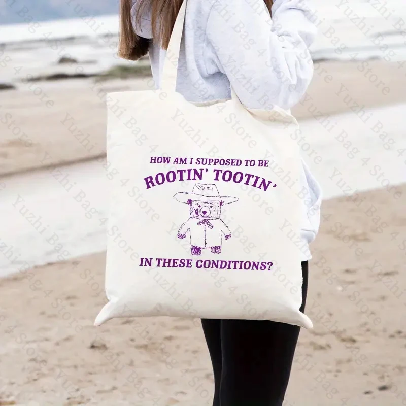 I Can't Root and Toot in These Conditions Pattern Canvas Shopping Bag Portable Shoulder Bags Trendy Large Capacity Tote Bags