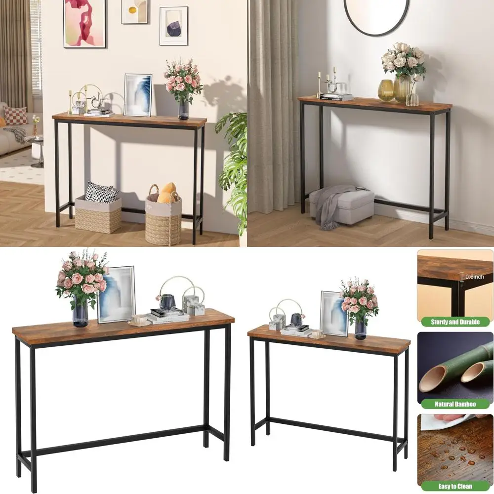 

Консольный столик в деревенском стиле, коричнево-черный, 39 дюймов, для прихожей, гостиной и фойе