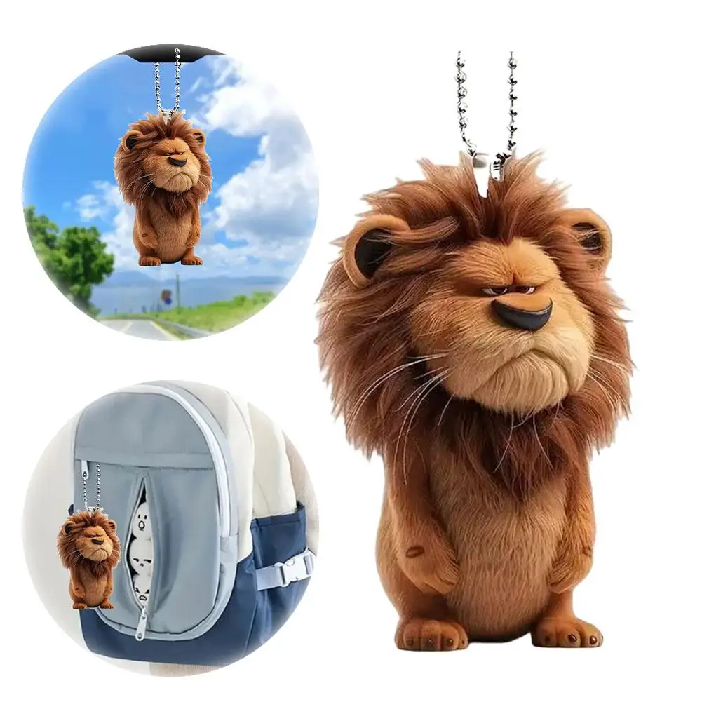 

Cute Lion Keychain Car Rearview Mirror Pendant 2D Acrylic Flat Decor Creative Backpack Pendant Ornaments