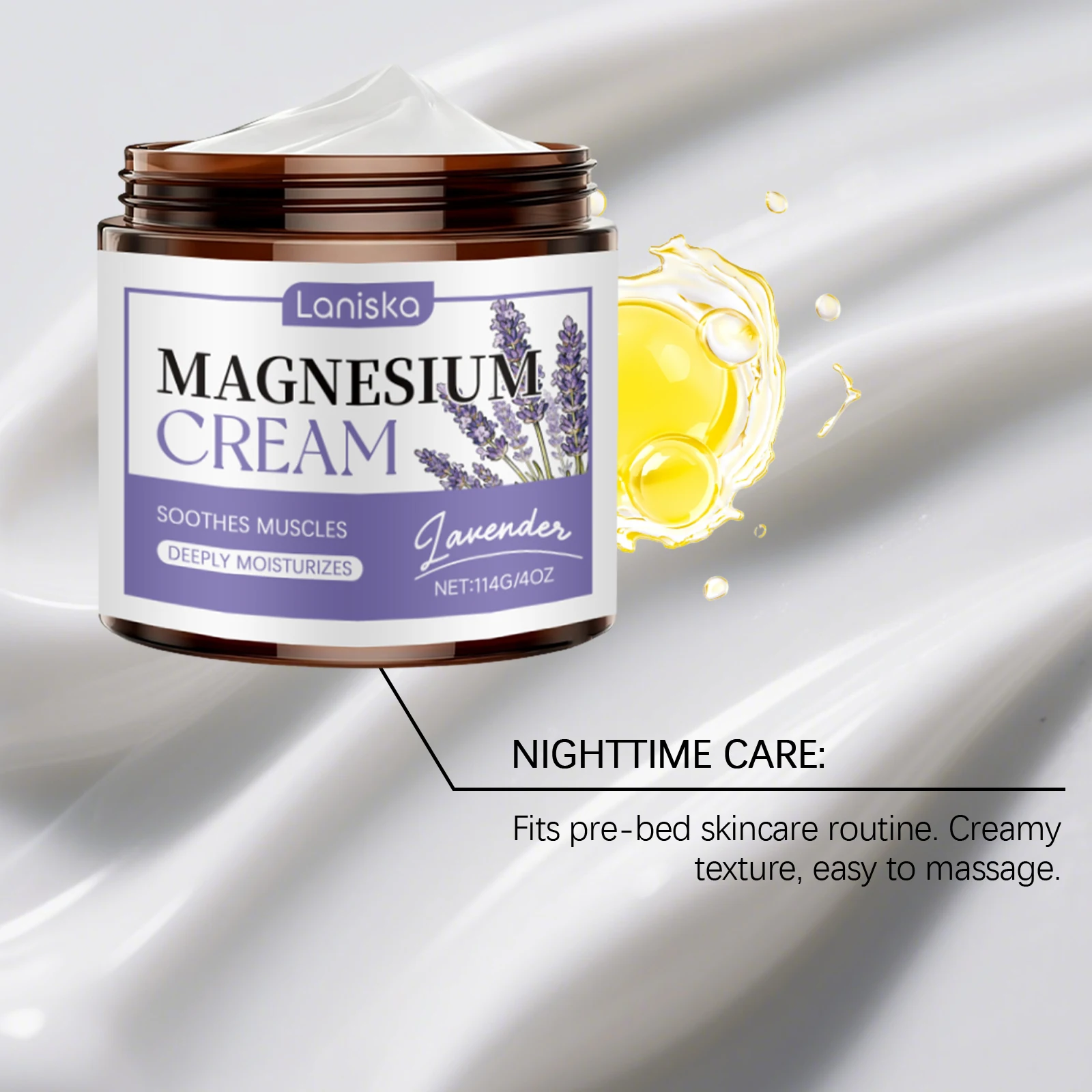 Crème de magnésium à la lavande, apaisante à la tension musculaire, améliore la qualité du sommeil, hydratante et nourrissante pour la peau, crème de Massage pour le corps