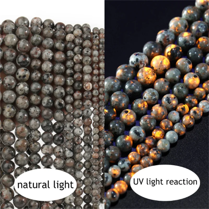 Round Flame Natural Stone Beads Yooperlite Fire Sodalite Loose Spacer for Jewelry Making DIY Bracelets Necklace
