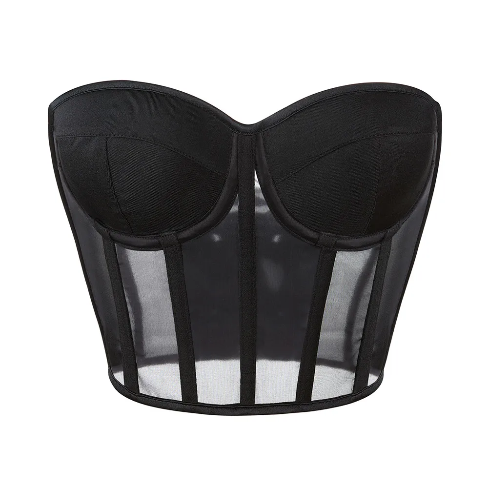 

Women Sexy Corsets Black Transparent Bra Mesh Push Up Bra Club Crop Top Lingerie Shaper Bustier Corset