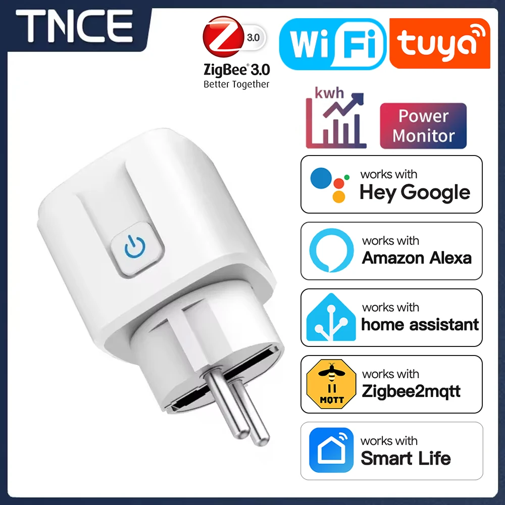 TNCE TUYA prise intelligente WiFi ou Zigbee3.0 prise EU 16A/20A moniteur de puissance fonction de synchronisation commande vocale fonctionne avec Alexa Google Home