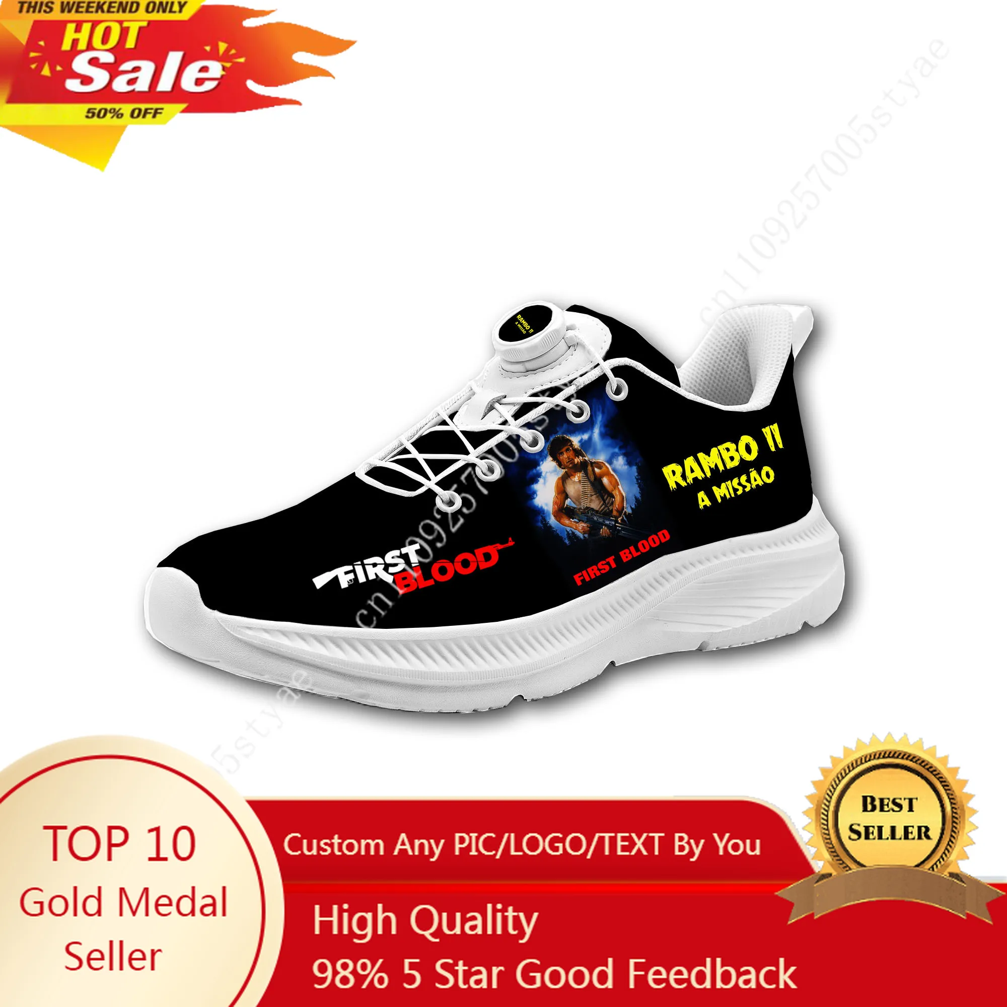 

John Rambo First Blood Mens Womens Casual Hiking Shoes Laceless Rotating Button Sports Shoes lightweight Custom Sneaker