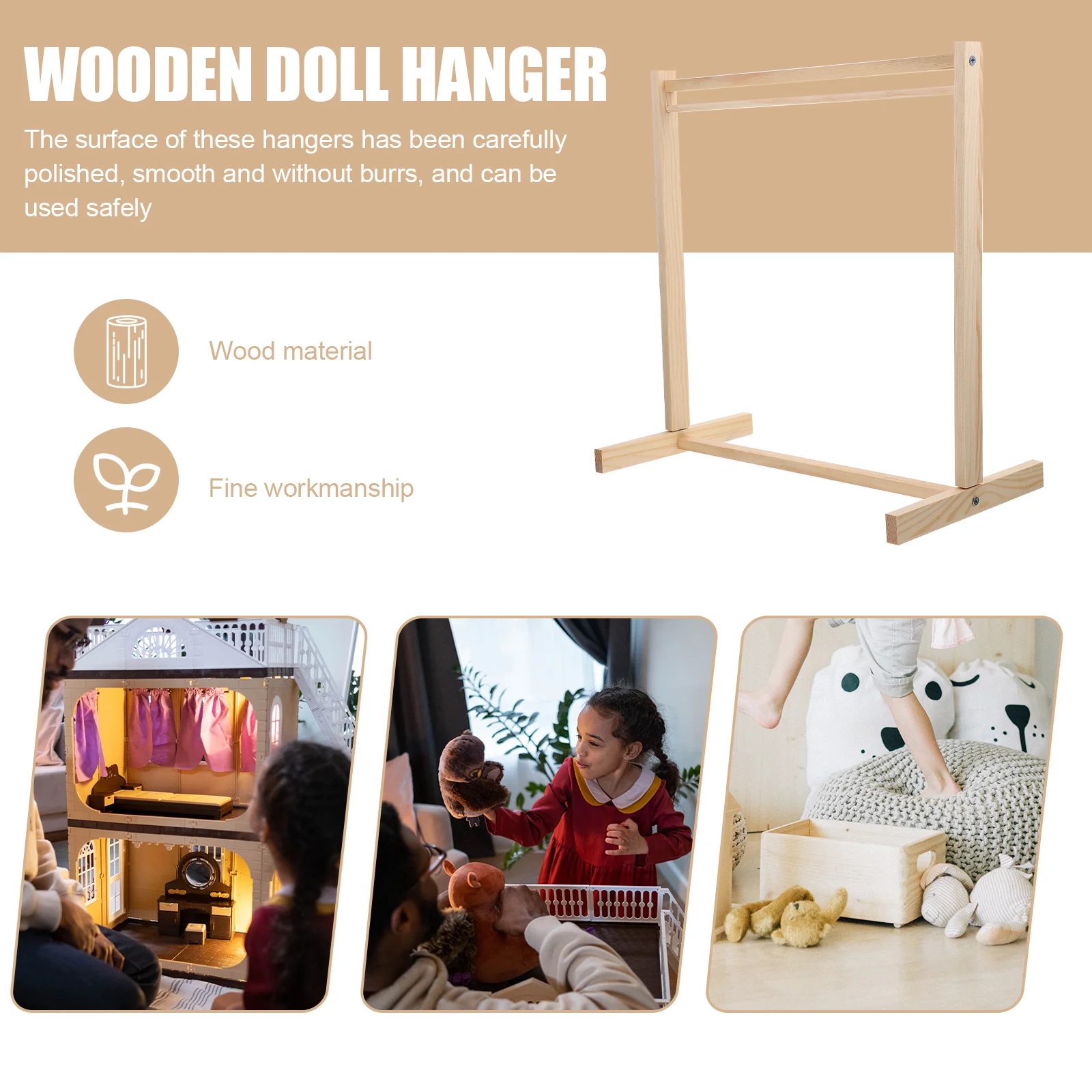 Wooden Hanger 30cm Single Layer Sturdy Material Clothes ganizer Rack Toy Furniture Kids Room Storage Valet Garment Display